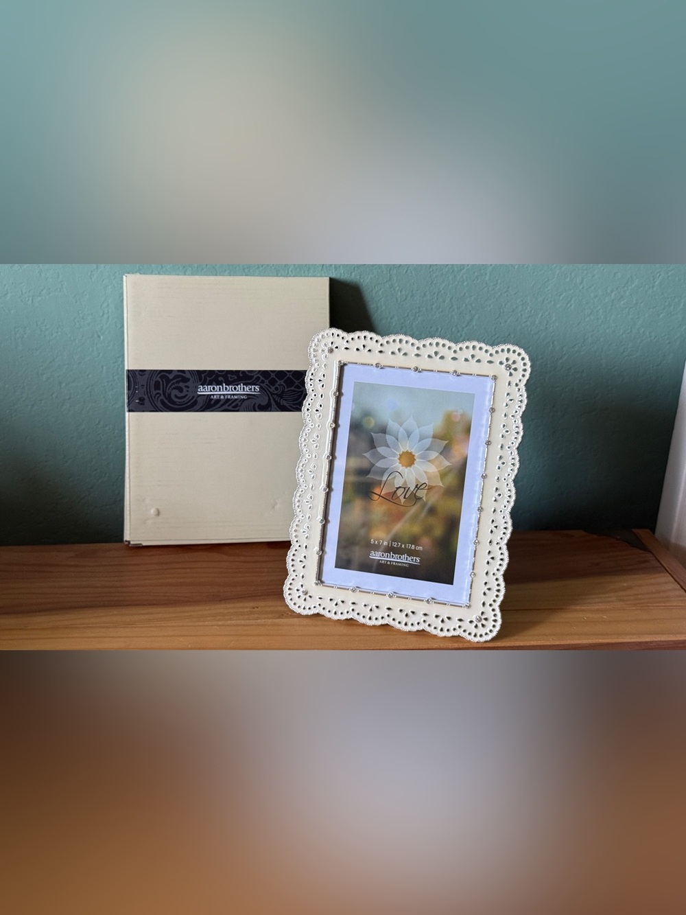 Aaron Brothers 5x7 Metal Picture Frame Rhinestone White Lace Scrollwork NIB